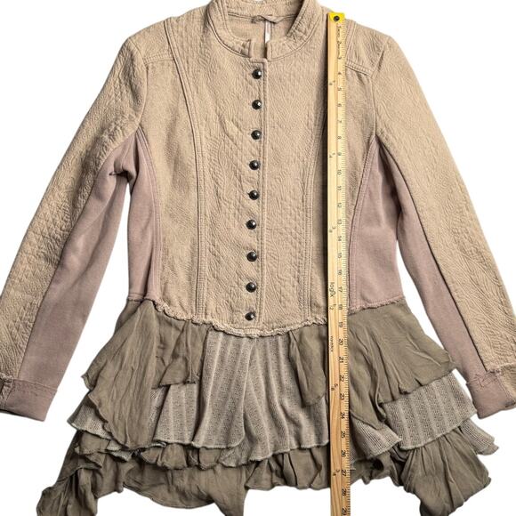 RARE Free People Military Ruffles Jacket Taupe Size 10 - Picture 7 of 10
